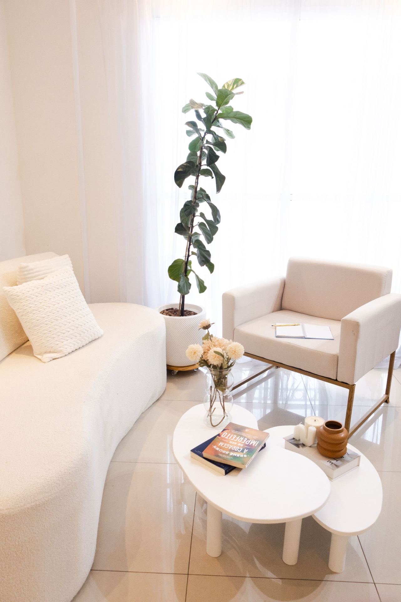 A bright, staged living room in a property listing